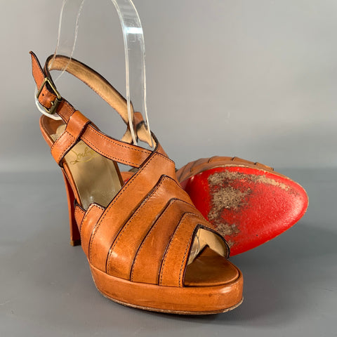 CHRISTIAN LOUBOUTIN Size 6.5 Brown Tan Leather Platform Sandals