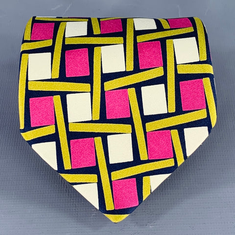 VALENTINO Cream Pink Green Squares Silk Tie