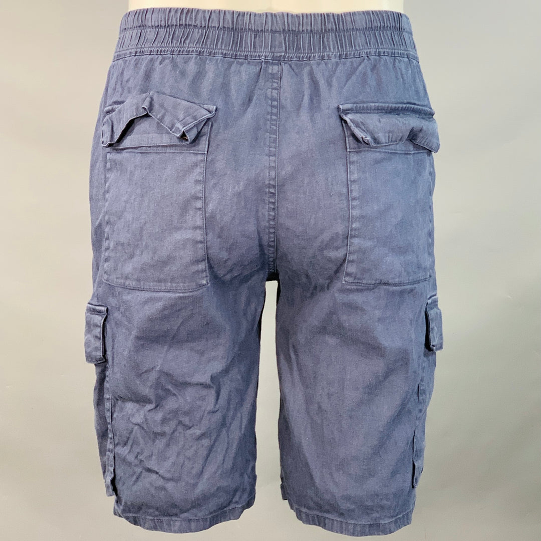 VINCE Size M Blue Linen Blend Elastic Waistband Cargo Shorts
