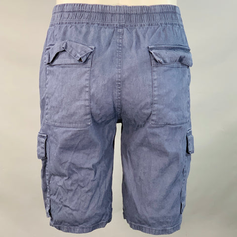 VINCE Size M Blue Linen Blend Elastic Waistband Cargo Shorts