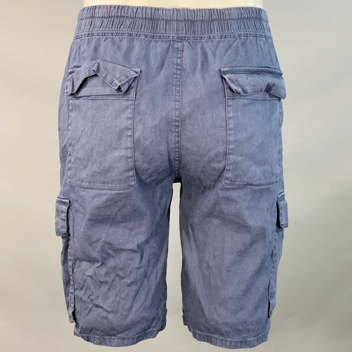 VINCE Size M Blue Linen Blend Elastic Waistband Cargo Shorts