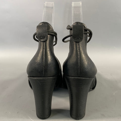 ROBERTO DEL CARLO Size 6.5 Black Leather Ankle Strap Pumps