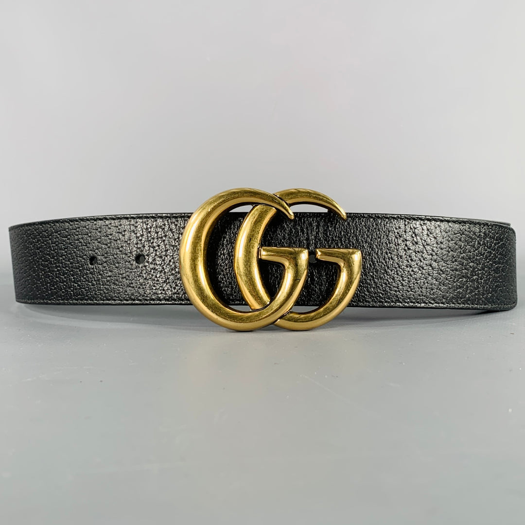 GUCCI Size 30 Black Gold Monogram Leather Metal Belt – Sui  display picture 2