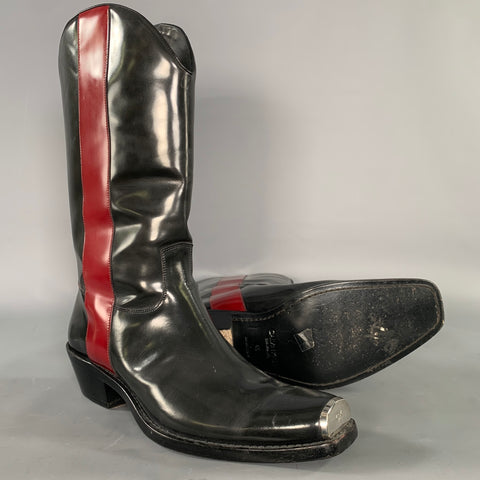 CALVIN KLEIN Size 12.5 Black Burgundy Color Block Patent Leather Boots