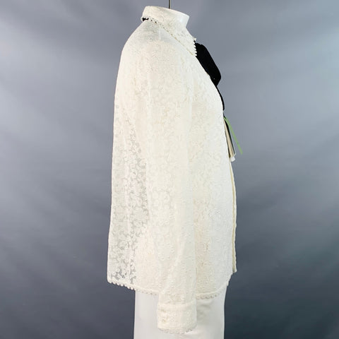GUCCI by ALESSANDRO MICHELE Size L White Macrame Lace Cotton Blend Bow Long Sleeve Shirt