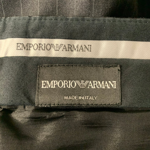 EMPORIO ARMANI Size 42 Grey Charcoal Pinstripe Virgin Wool Notch Lapel Suit