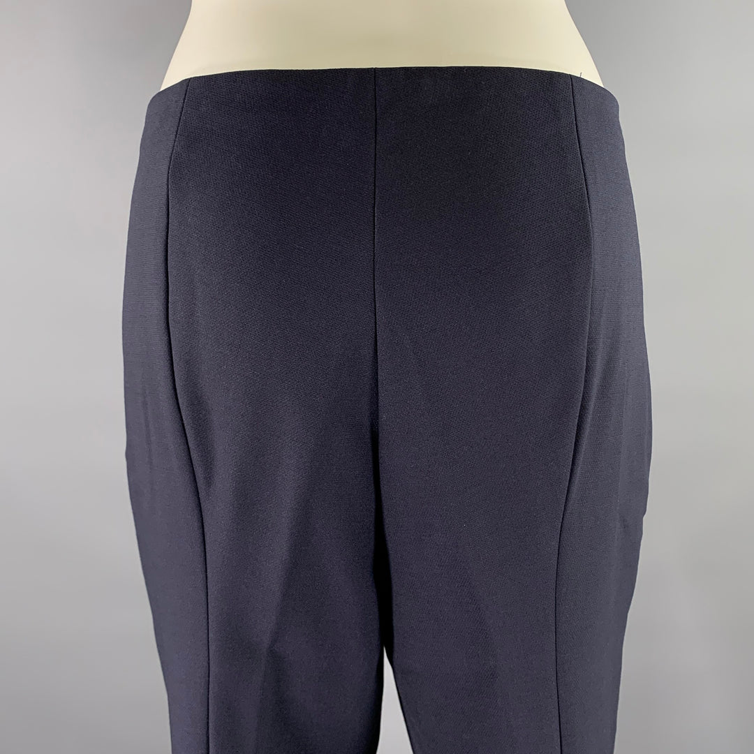 THE ROW Size 14 Navy Wool Elastane Side Zipper Pintuck Pants