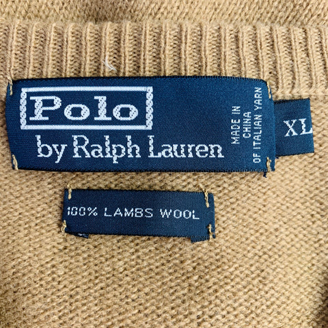 POLO by RALPH LAUREN Size XL Tan Wool V-Neck Sweater
