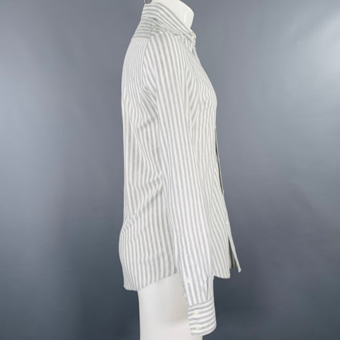 BRUNELLO CUCINELLI Size 36 White Grey Stripe Long Sleeve Shirt