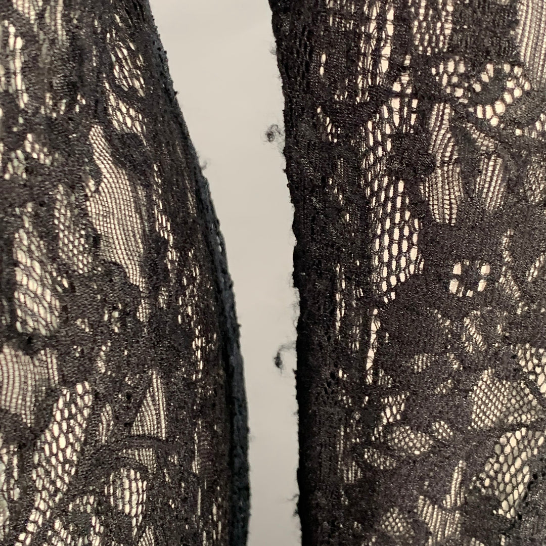 ANNE FONTAINE Size XL Carine Black Polyamide Blend Lace Faux Leather Contrast Trim Blouse