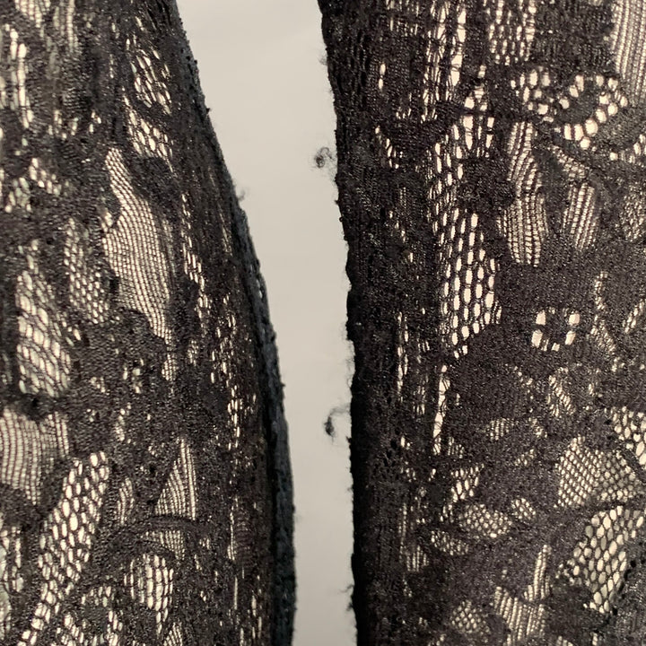 ANNE FONTAINE Size XL Carine Black Polyamide Blend Lace Faux Leather Contrast Trim Blouse