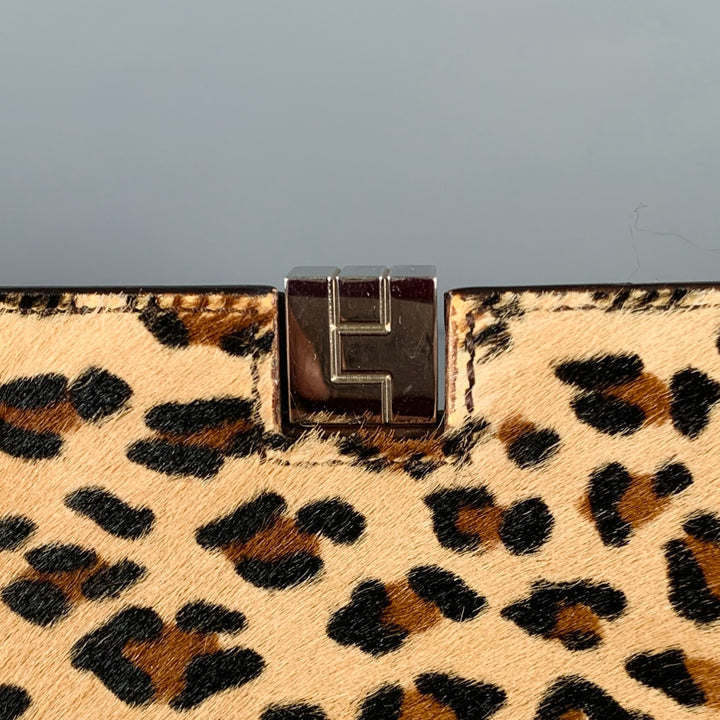 LAMBERTSON TRUEX Beige Brown Animal Print Calf Hair Clutch