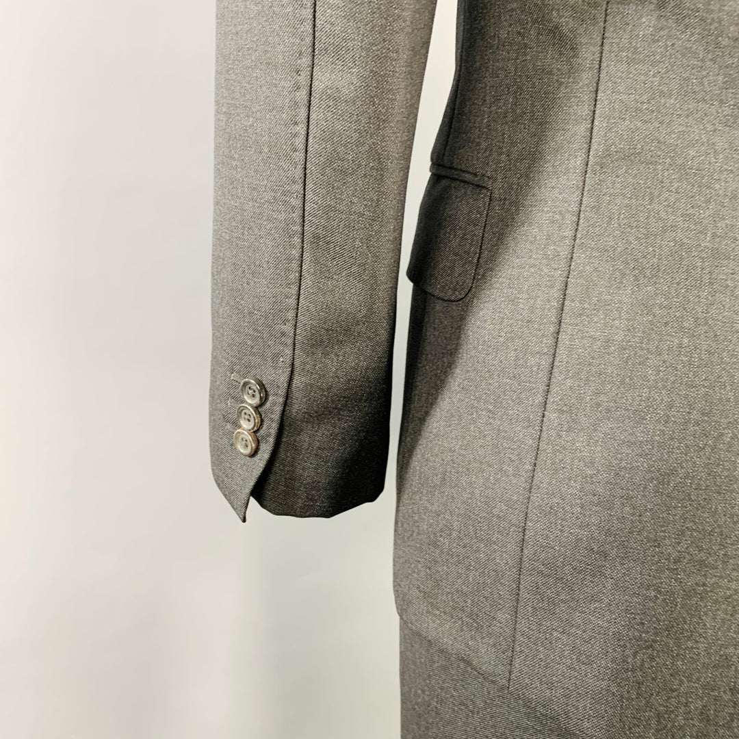 YVES SAINT LAURENT Size 42 Long Grey Charcoal Wool Notch Lapel Suit