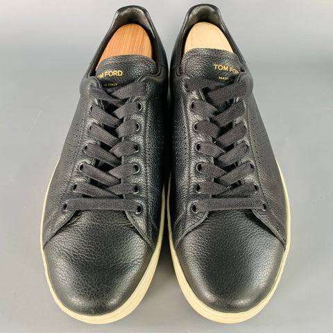 TOM FORD Size 11 Warwick Black Perforated Leather Low Top Sneakers
