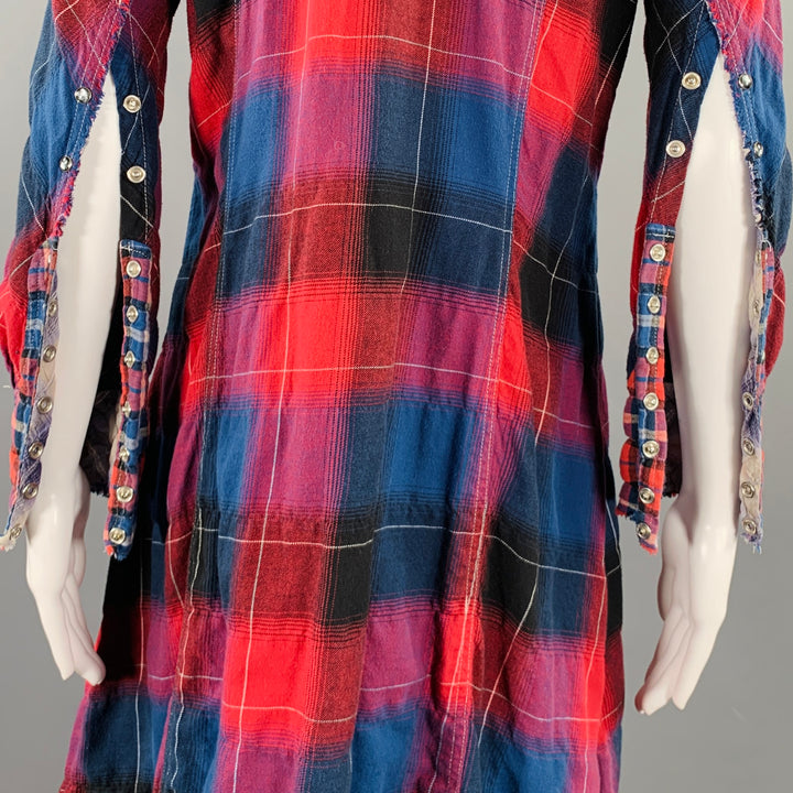 L.G.B Size 2 Red Blue Cotton Blend Plaid Shirt Dress