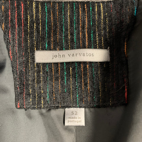 JOHN VARVATOS Size 42 Black Multi Color Stripe Velvet Sport Coat
