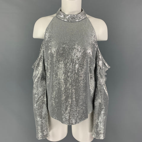 RACHEL ZOE Taille 8 Haut de robe à épaules dénudées en rayonne argentée à paillettes