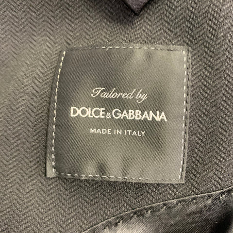 DOLCE & GABBANA Size 42 Black Herringbone Viscose Blend Sport Coat