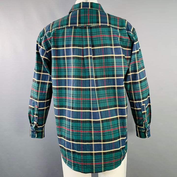 STUSSY Size S Green Navy Yellow Plaid Cotton Button Down Long Sleeve Shirt