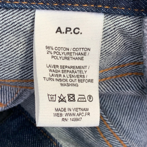 A.P.C. Jean Fuselé en Sergé de Coton Mélangé Bleu Surpiqûres Contrastantes, Taille 34, Braguette Boutonnée