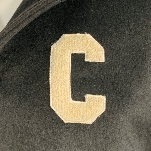 CELINE Size L Black White Patch Cotton Hooded Varsity Jacket