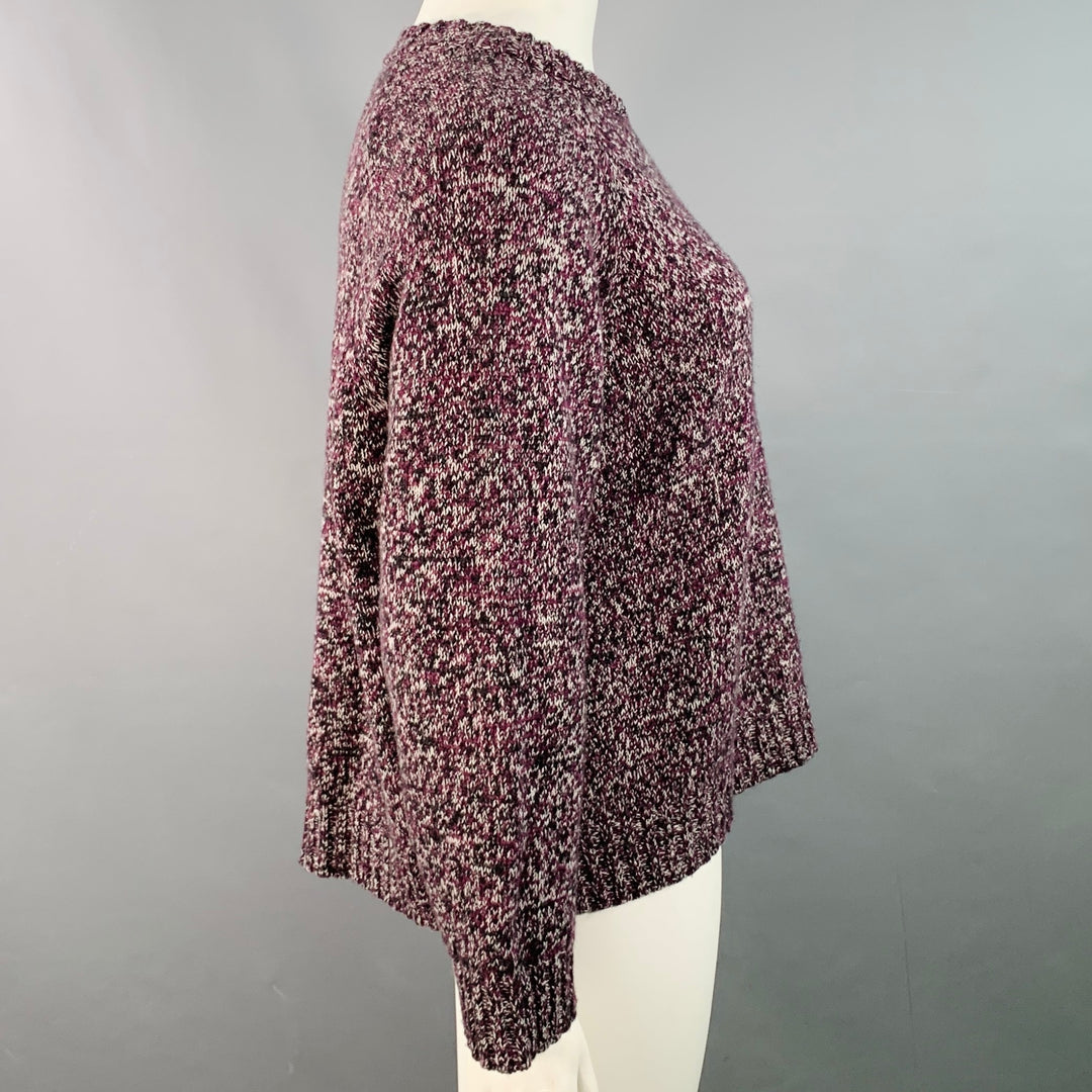 JIL SANDER Size XL Purple Black White Wool Melange Boxy Sweater
