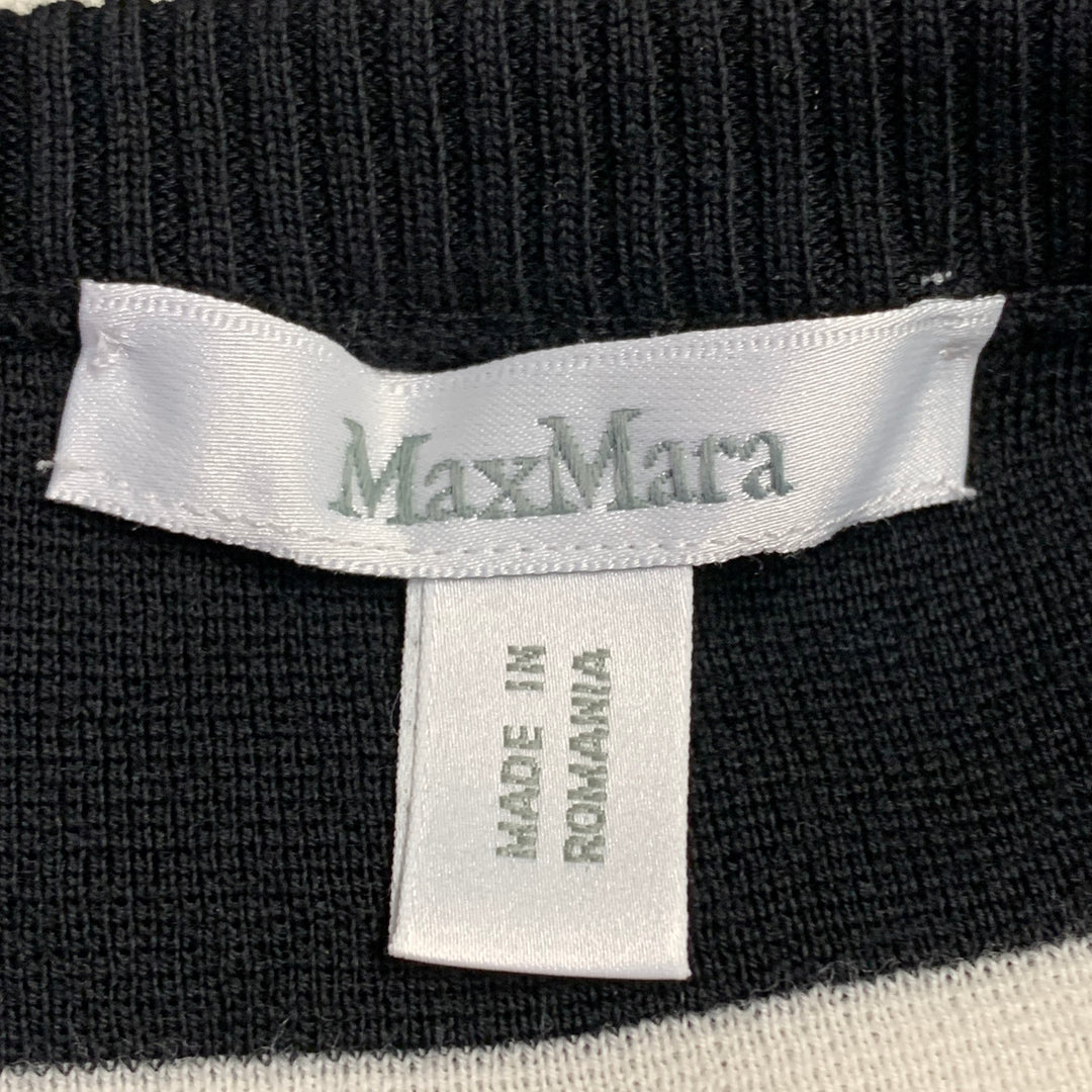 MAX MARA Size L White Black Virgin Wool Stripe Crew Neck Pullover