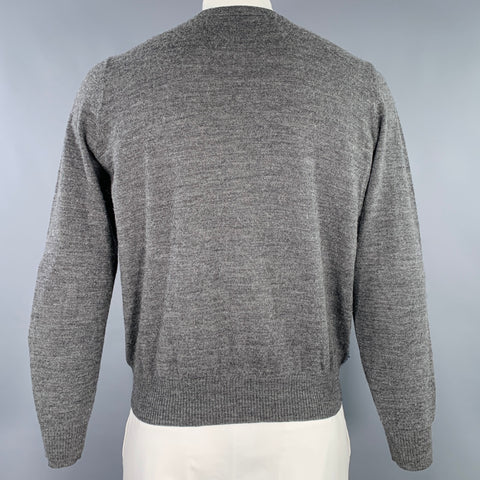 DRIES VAN NOTEN Taille XL Pull col V en laine rayé gris marine crème