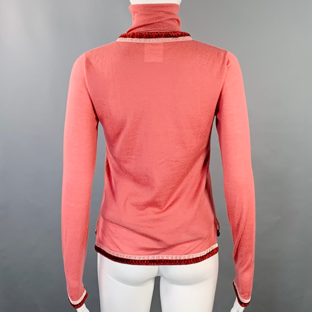 CHRISTIAN DIOR Size 4 Pink Cashmere Contrast Trim Turtleneck Cardigan Set