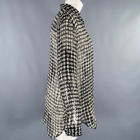 THEORY Size S Black Grey White Viscose Silk Polka Dot Button Up Shirt