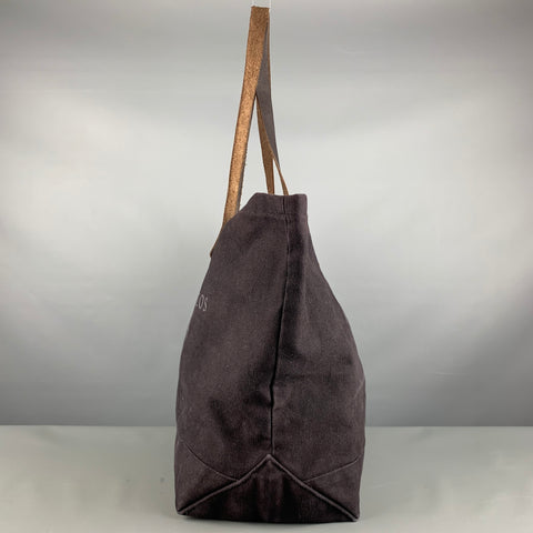 JOHN VARVATOS Brown Purple Logo Canvas Leather Tote Bags