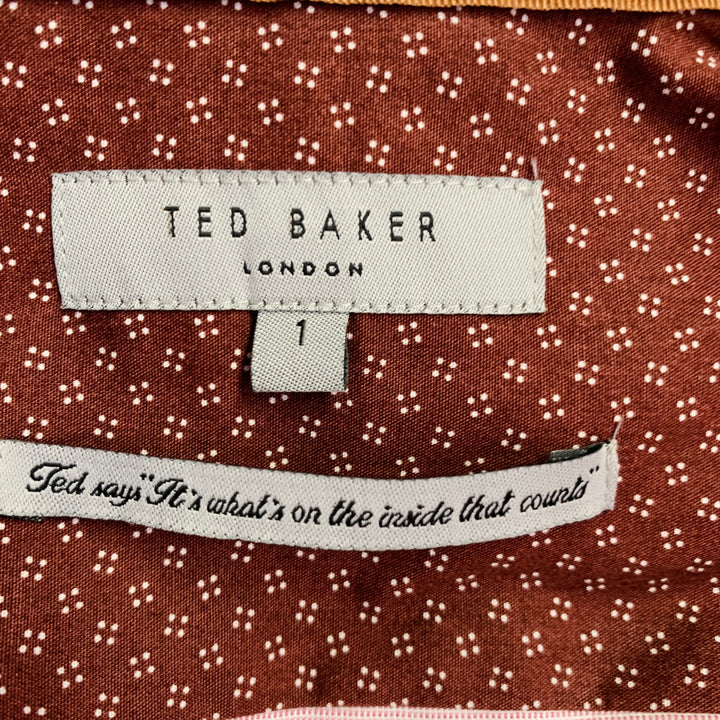 TED BAKER Size XS Brixton Red White Woven Cotton Blend One Pocket Long Sleeve Shirt
