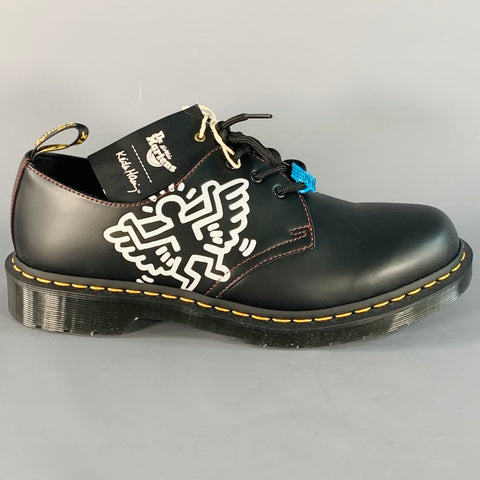 DR. MARTENS x KEITH HARING Size 11 Black Multi Color Graphic Leather Derby Lace-Up Shoes