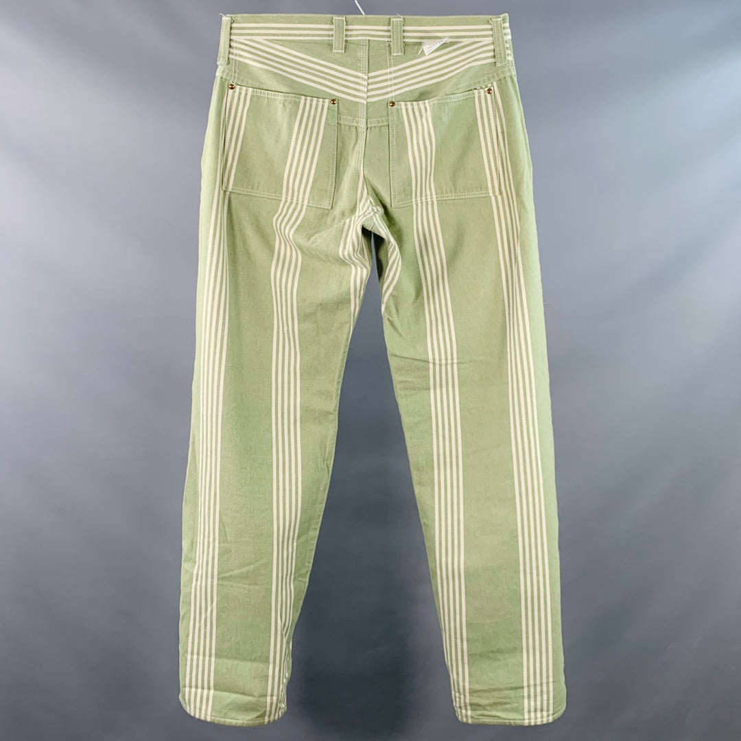 TENDER CO. Size L Green White Stripe Cotton Straight Button Fly Casual Pants