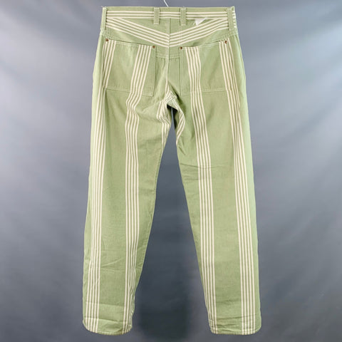 TENDER CO. Size L Green White Stripe Cotton Straight Button Fly Casual Pants