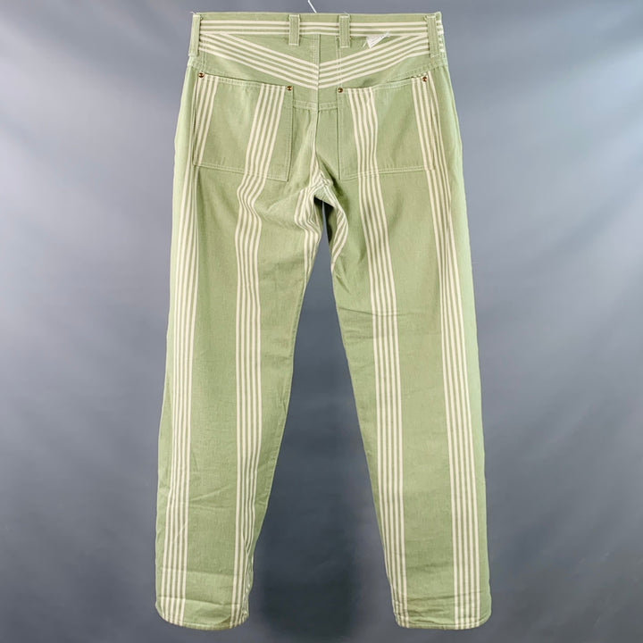 TENDER CO. Size L Green White Stripe Cotton Straight Button Fly Casual Pants