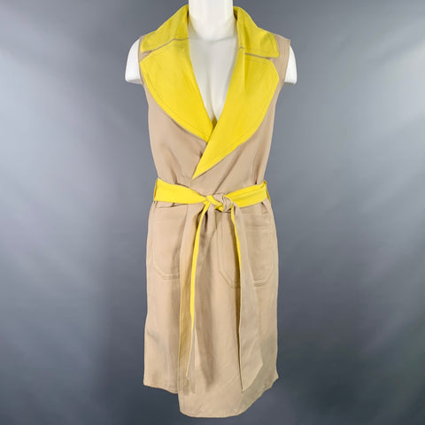 PER SE Size 4 Yellow Beige Cotton Blend Two Tone Reversible Long Vest