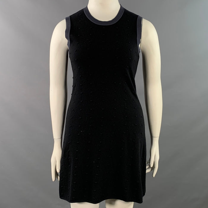 BALENCIAGA Size 10 Navy Blue Wool Blend Textured Dots Sleeveless Dress