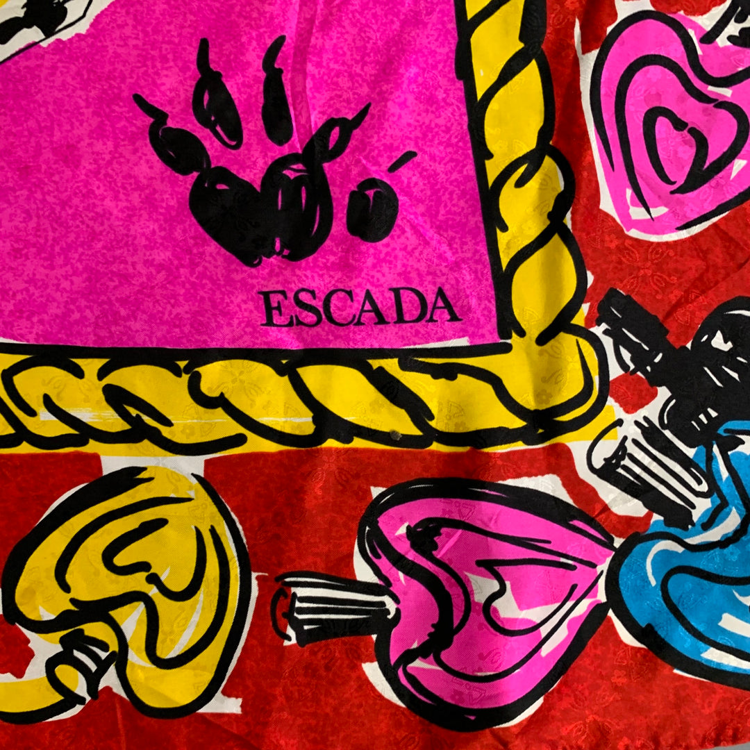 ESCADA News from the Tiger Red Pink Heart Silk Scarf