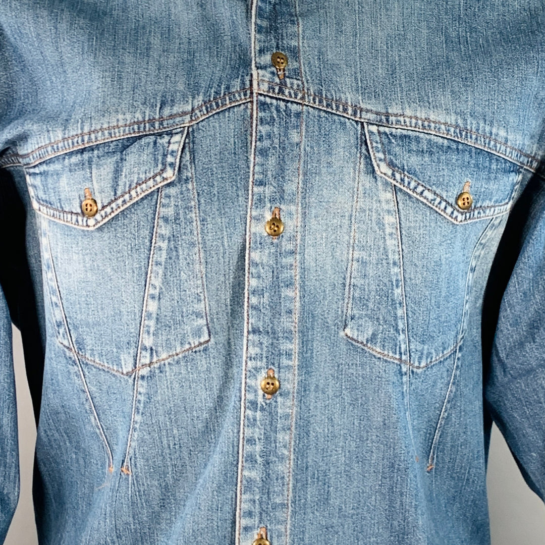 MARITHE+FRANCOIS GIRBAUD Vintage Size S Blue Cotton Denim Long Sleeve Shirt