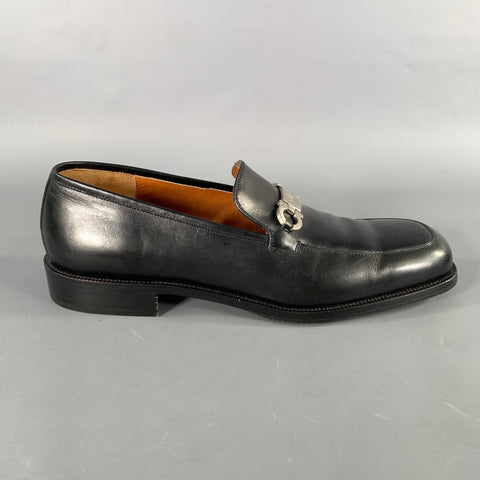 SALVATORE FERRAGAMO Size 9.5 Black Leather Horsebit Loafers