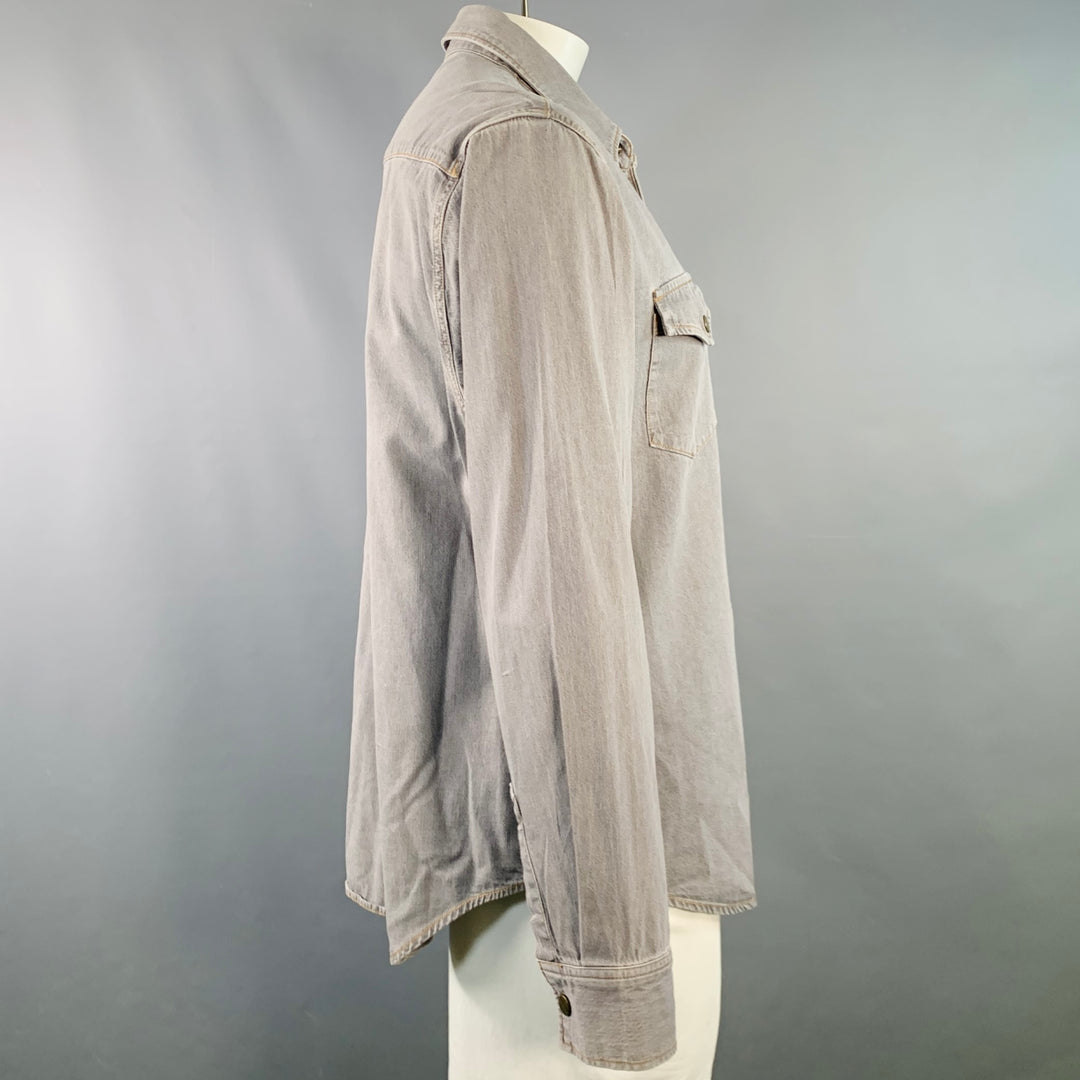 BILLY REID Size XL Shoals Grey Contrast Stitch Cotton Snaps Long Sleeve Shirt