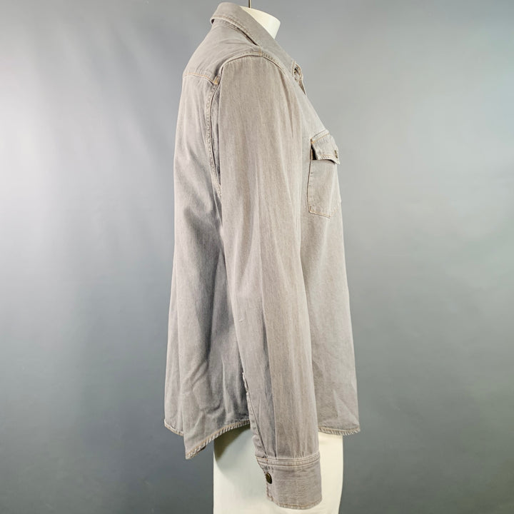 BILLY REID Size XL Shoals Grey Contrast Stitch Cotton Snaps Long Sleeve Shirt