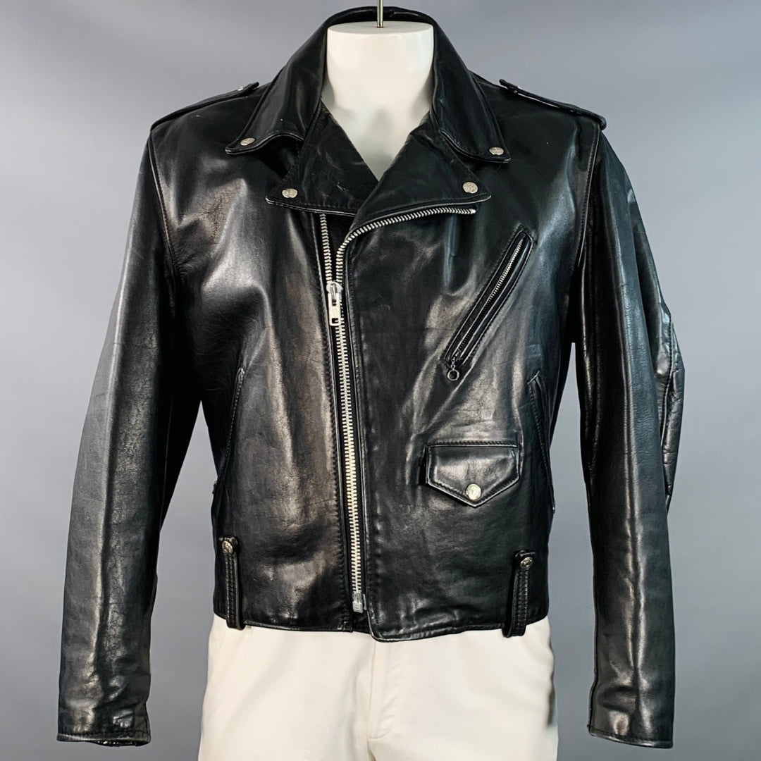 PERFECTO by  SCHOTT Vintage Size 46 125 Black Leather Motorcycle Jacket