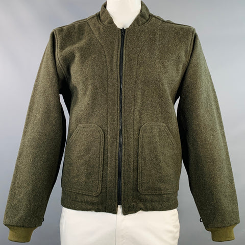 FILSON Size L Forest Green Wool Blend Zip Up Bomber Jacket