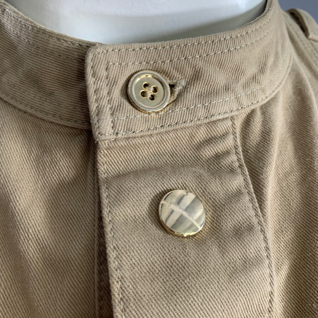BALMAIN Size XL Khaki Arm Patch Cotton Band Collar Jacket