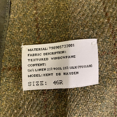 RALPH LAUREN Size 46R Green Brown Window Pane Wool Linen Silk Sport Coat