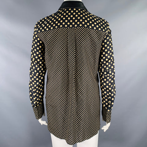 BELSTAFF Size L Black Khaki Polka Dot Leather Collar Button Up Shirt