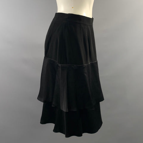 CHLOE Size 6 Black Silk Blend Ruffled Tiered Knee Length Skirt