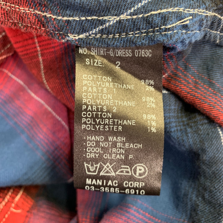 L.G.B Size 2 Red Blue Cotton Blend Plaid Shirt Dress